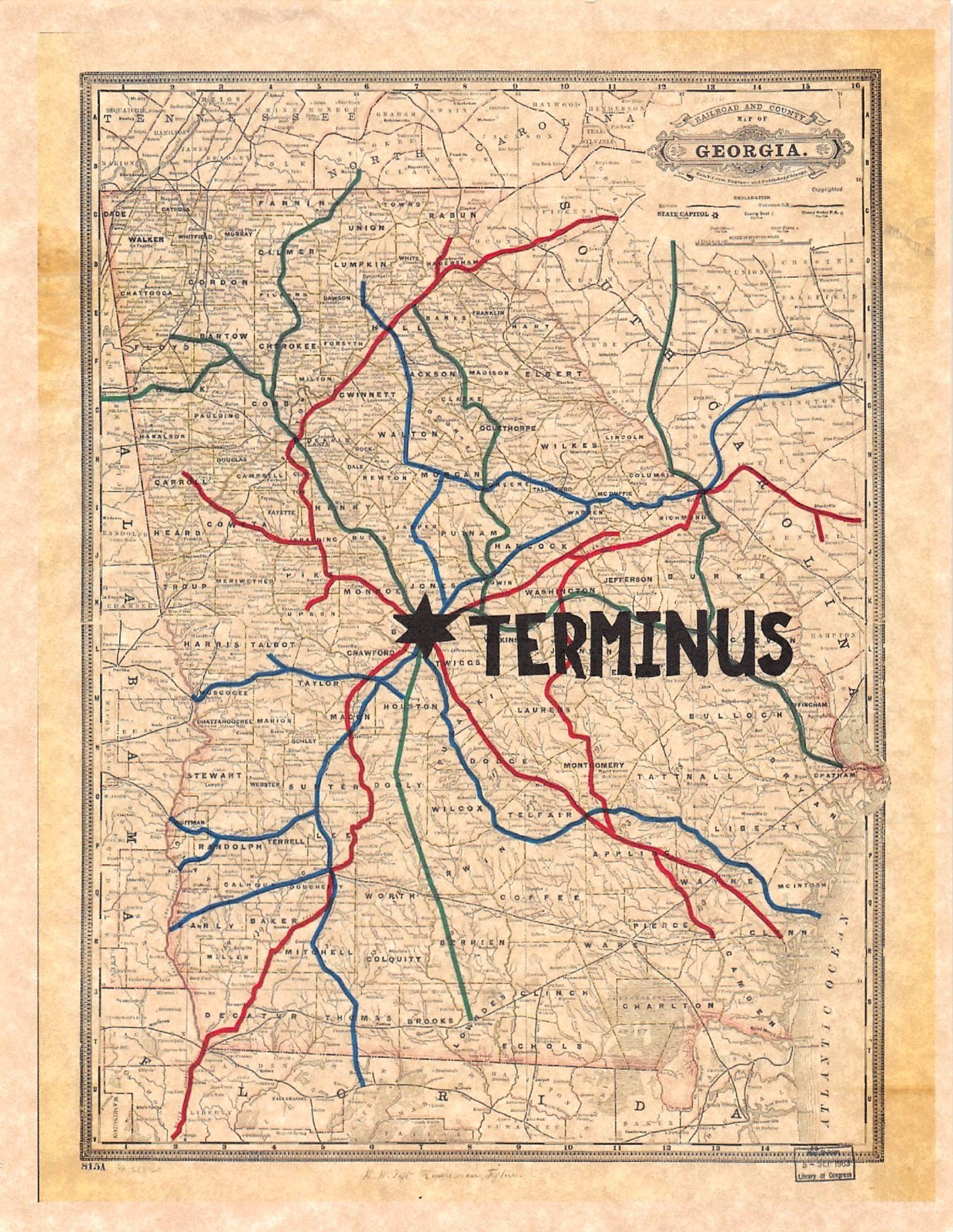 The Walking Dead Map To Terminus (COLOR) Flyer/Poster Prop/Replica Georgia