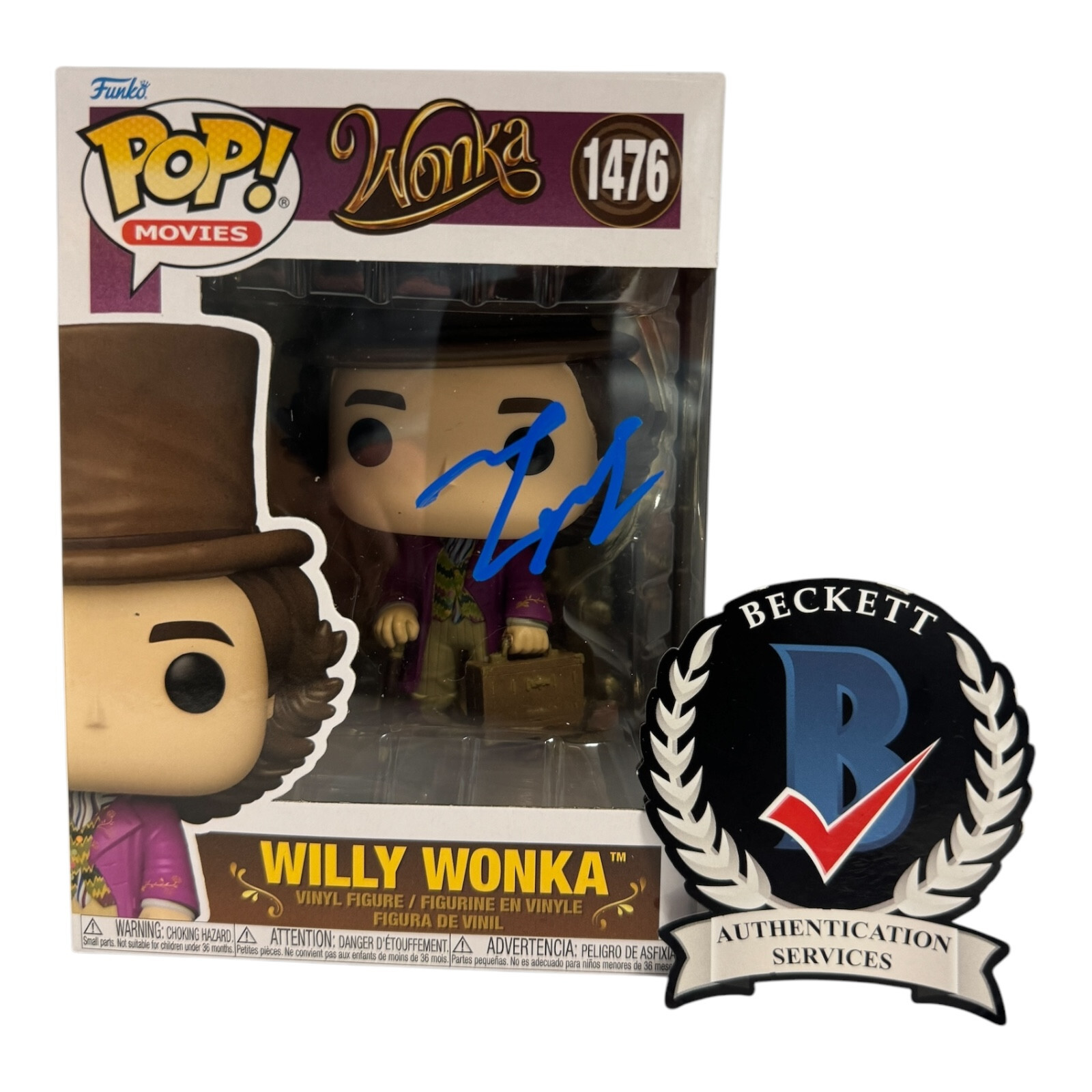 Timothee Chalamet Signed Willy Wonka Funko Pop 1476 Beckett BAS