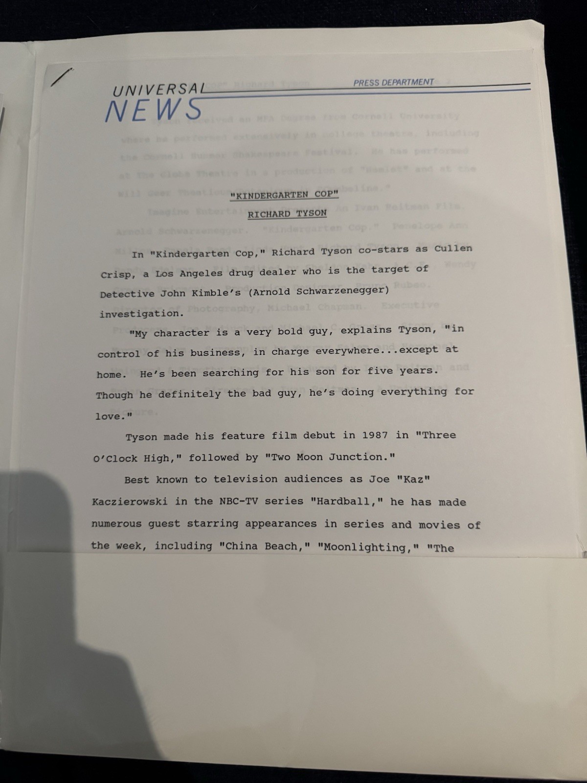 Kindergarten Cop Press Kit – Arnold Schwarzenegger, Dir. Ivan Reitman