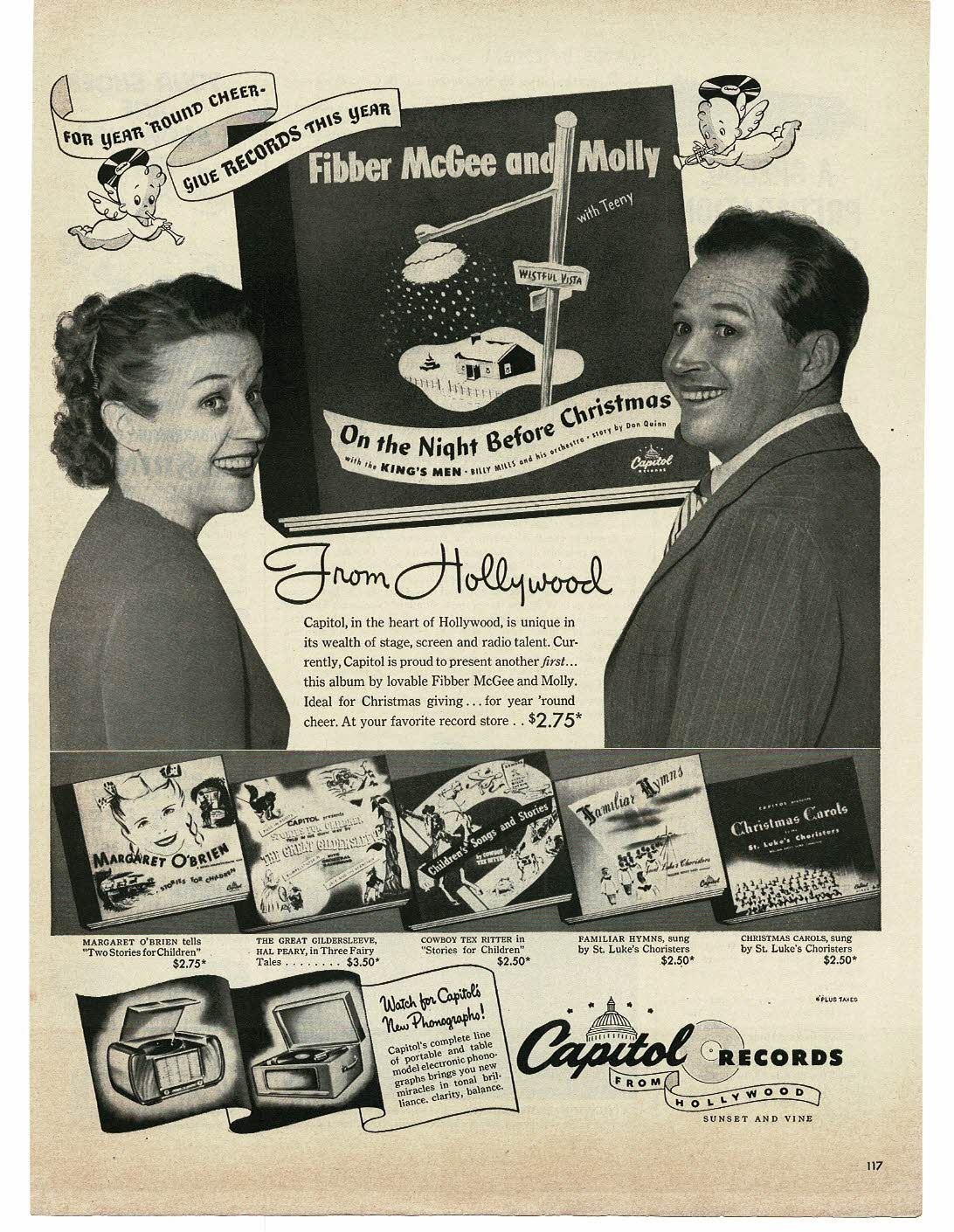 1945 Capitol Records Fibber McGee Molly Night Before Christmas Promo Print Ad