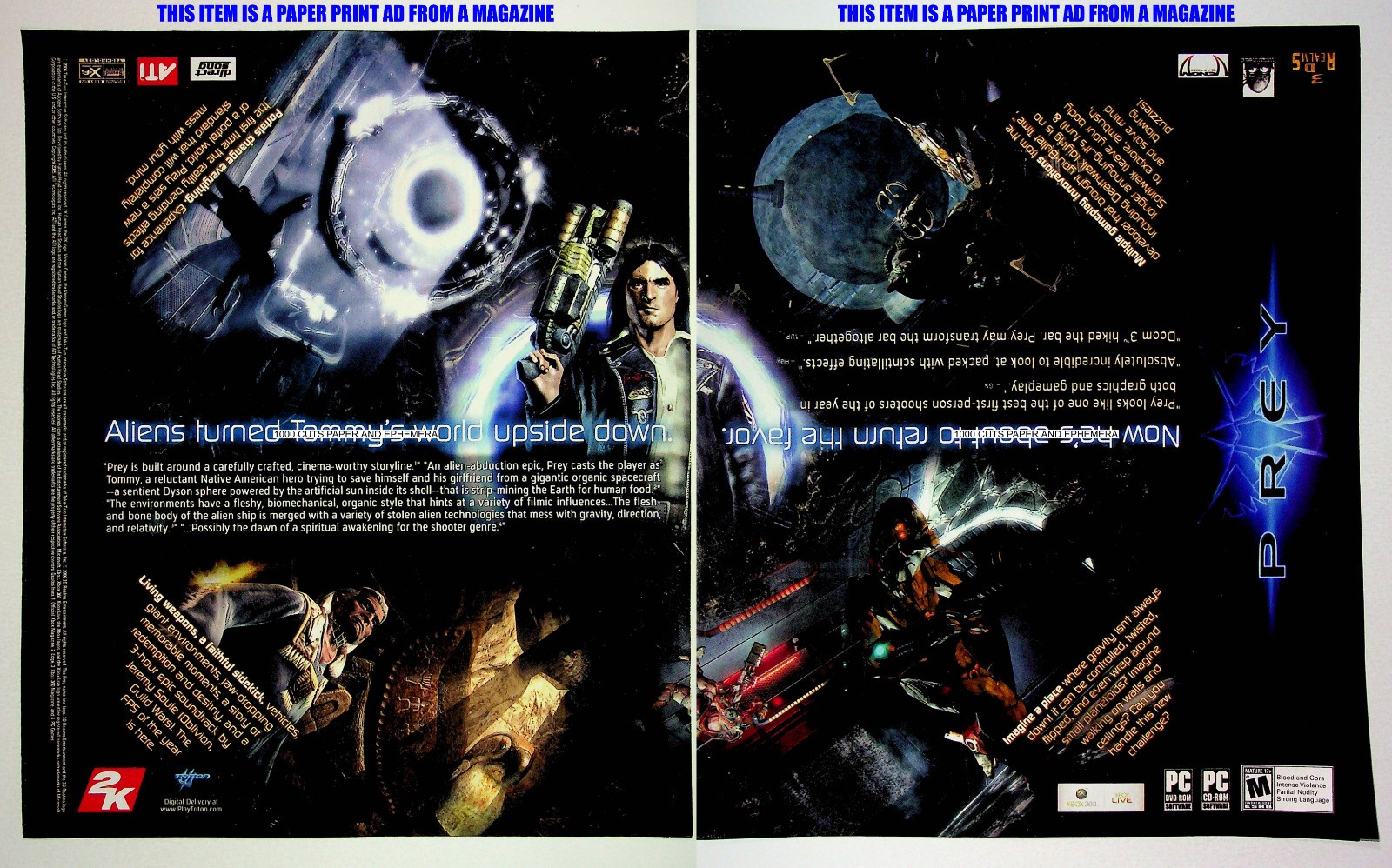 Prey Human Head Studios 2K 2006 Xbox 360 PC Print Magazine Ad Poster ADVERT