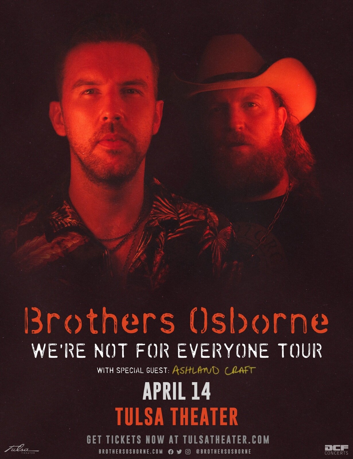 BROTHERS OSBORNE “WE’RE NOT FOR EVERYONE TOUR” TULSA CONCERT POSTER – Country