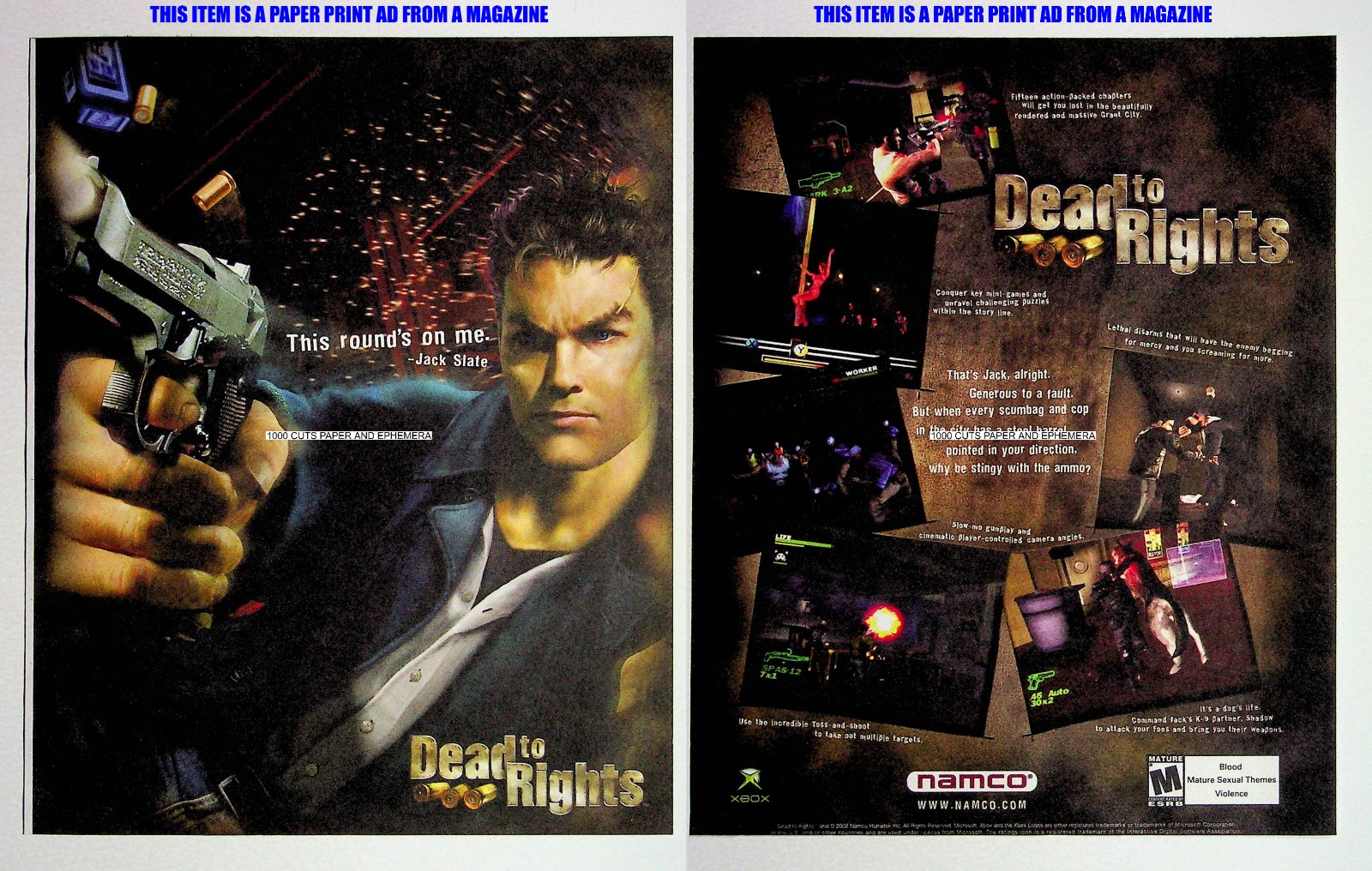 Dead to Rights Namco 2002 Xbox Trade Print Magazine Ad Poster ADVERT