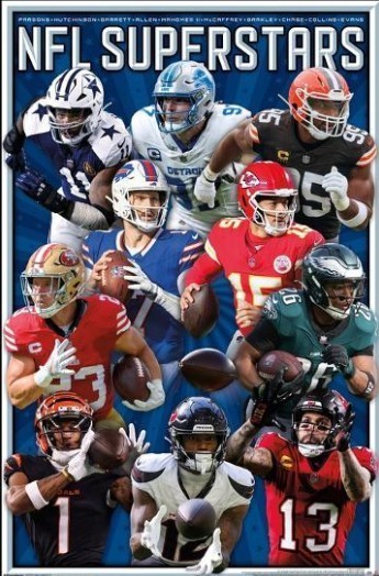 LOT OF 5 POSTERS -NFL League Football – Superstars 25 Poster 23×34 Inches