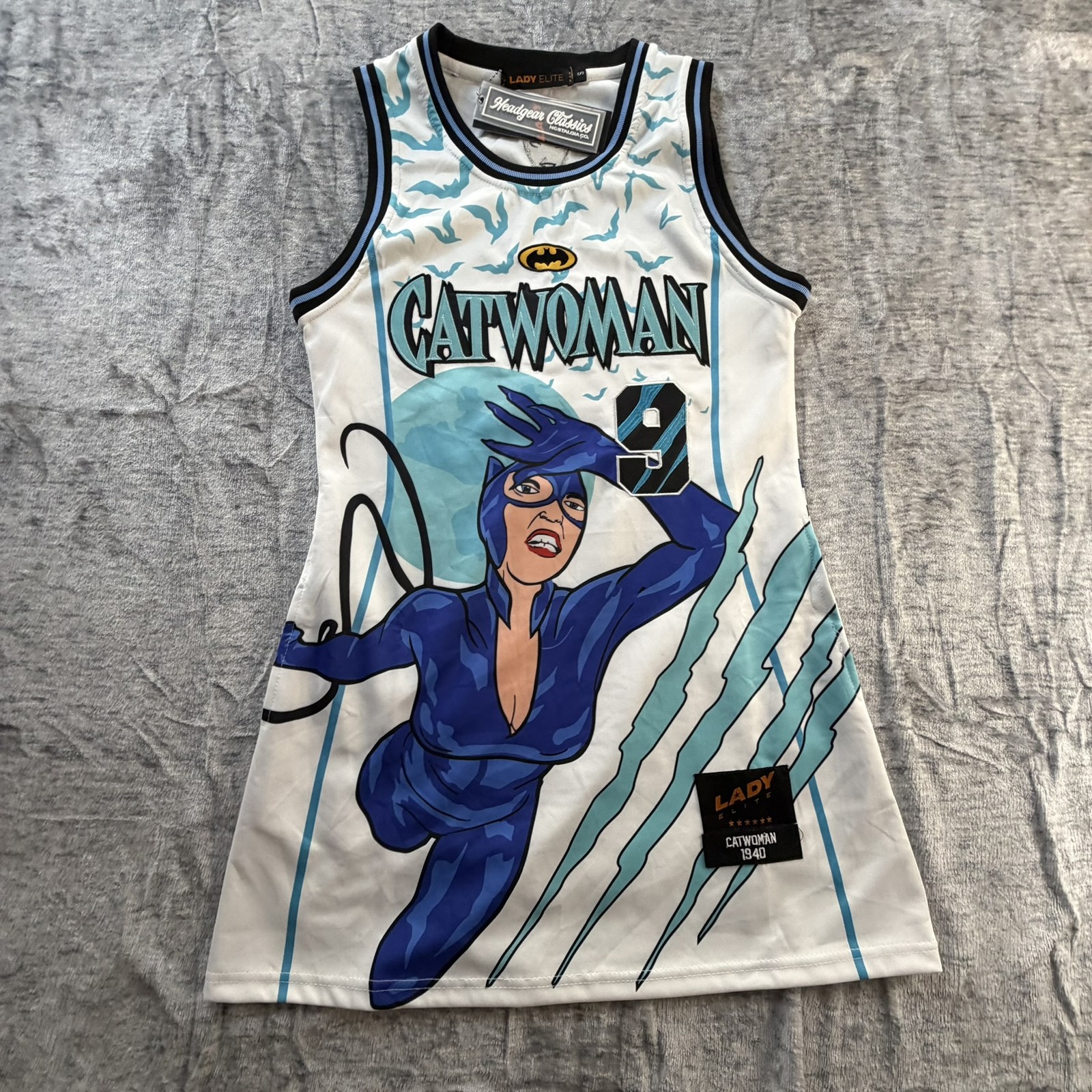 Catwoman Headgear Classics Lady Elite 9 Lives Jersey Dress Small S DC Comics