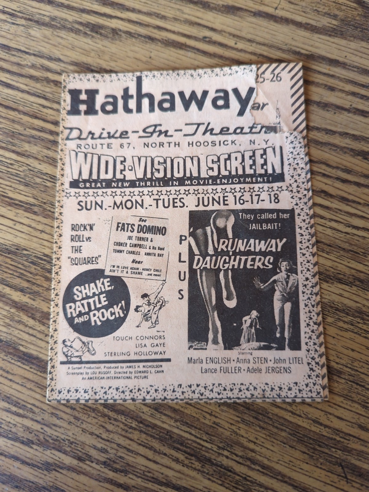 Vintage Hathaway’s North Hoosick New York NY Drive In Movie Theater Program