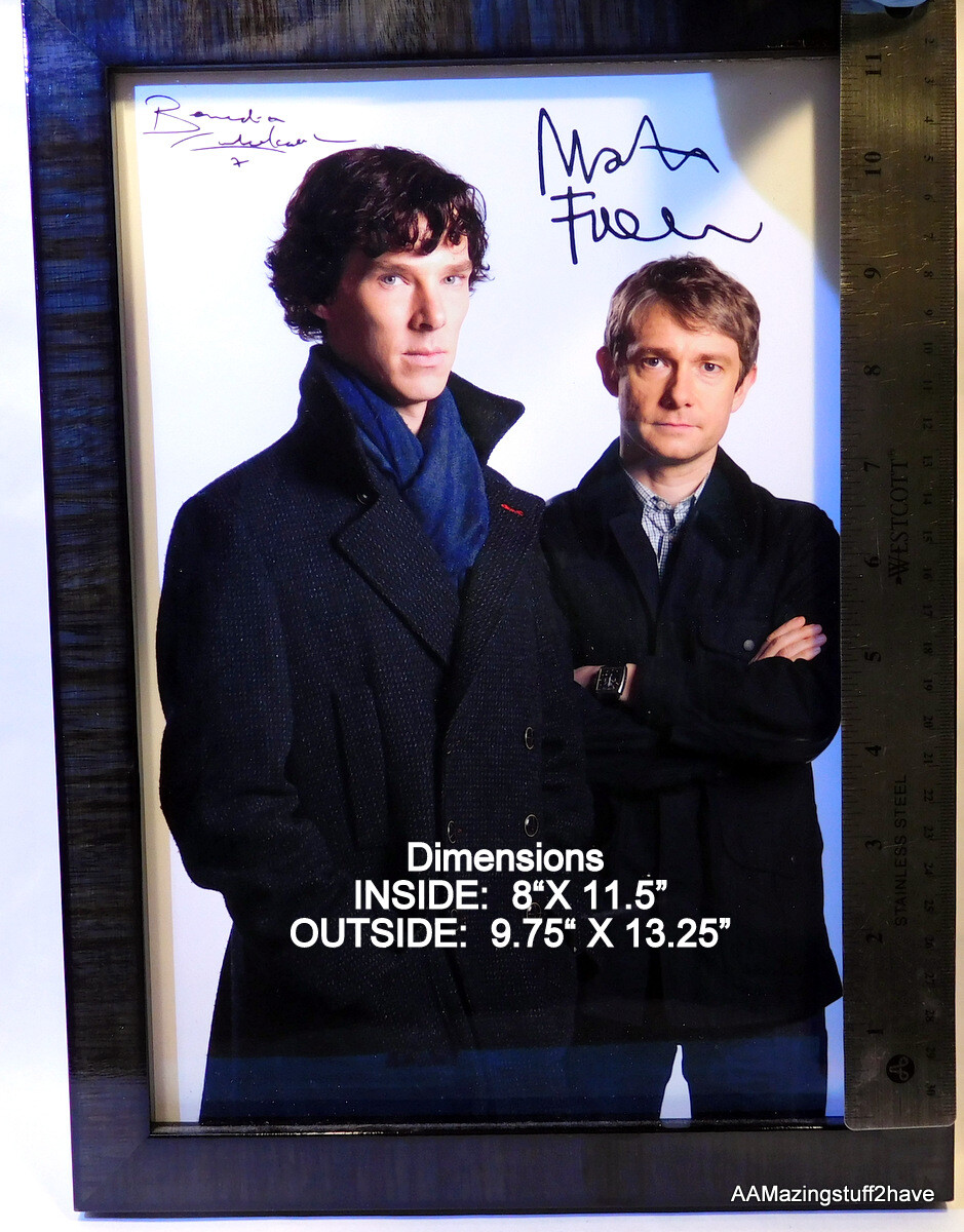 Benedict Cumberbatch & Martin Freeman TV Print in Black Glass frame Signed