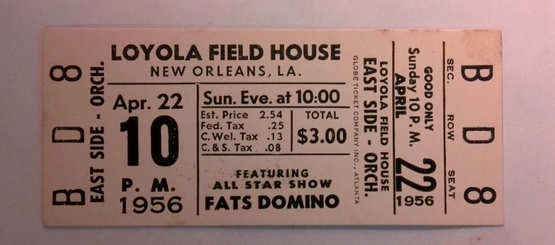 Fats Domino Ticket Stub 4/22/1956 Loyola Field House New Orleans Vintage Rock &