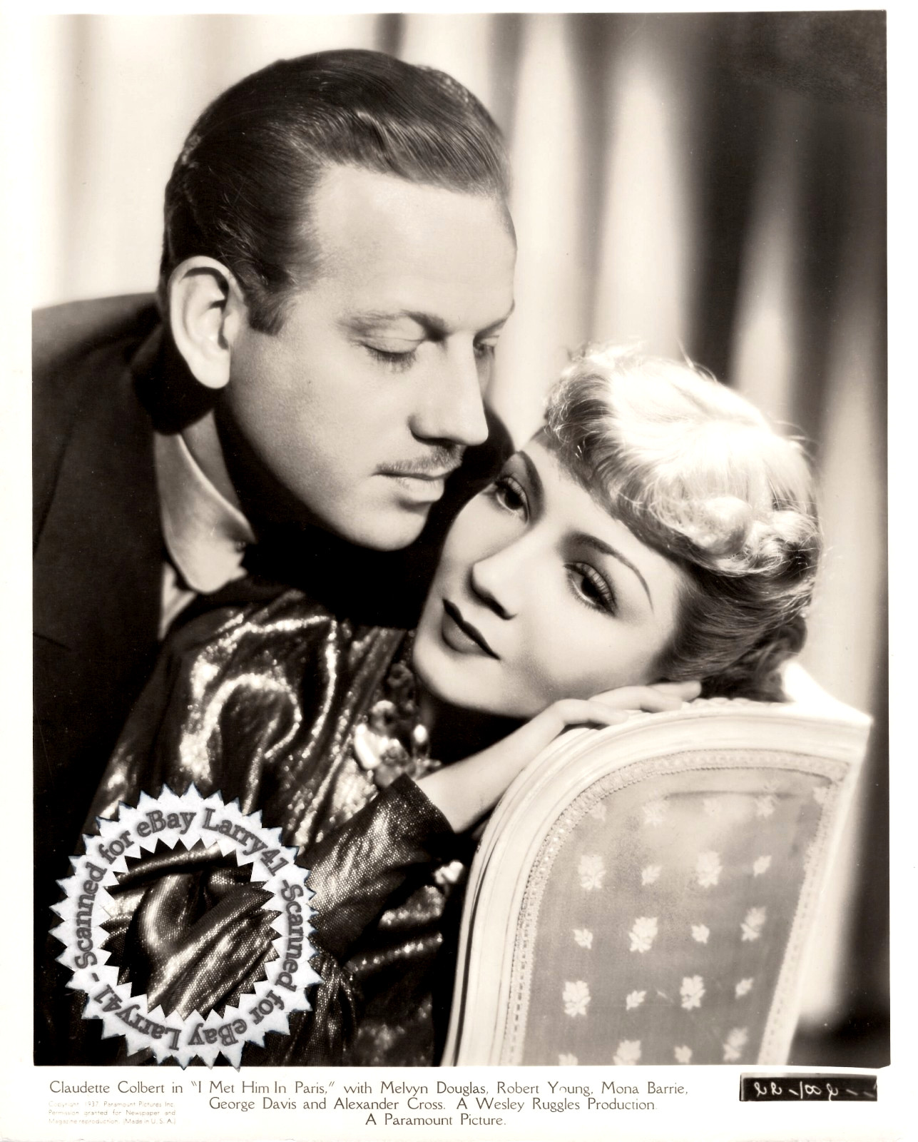 Claudette Colbert Melvyn Douglas I MET HIM IN PARIS (1937) still original DELUXE