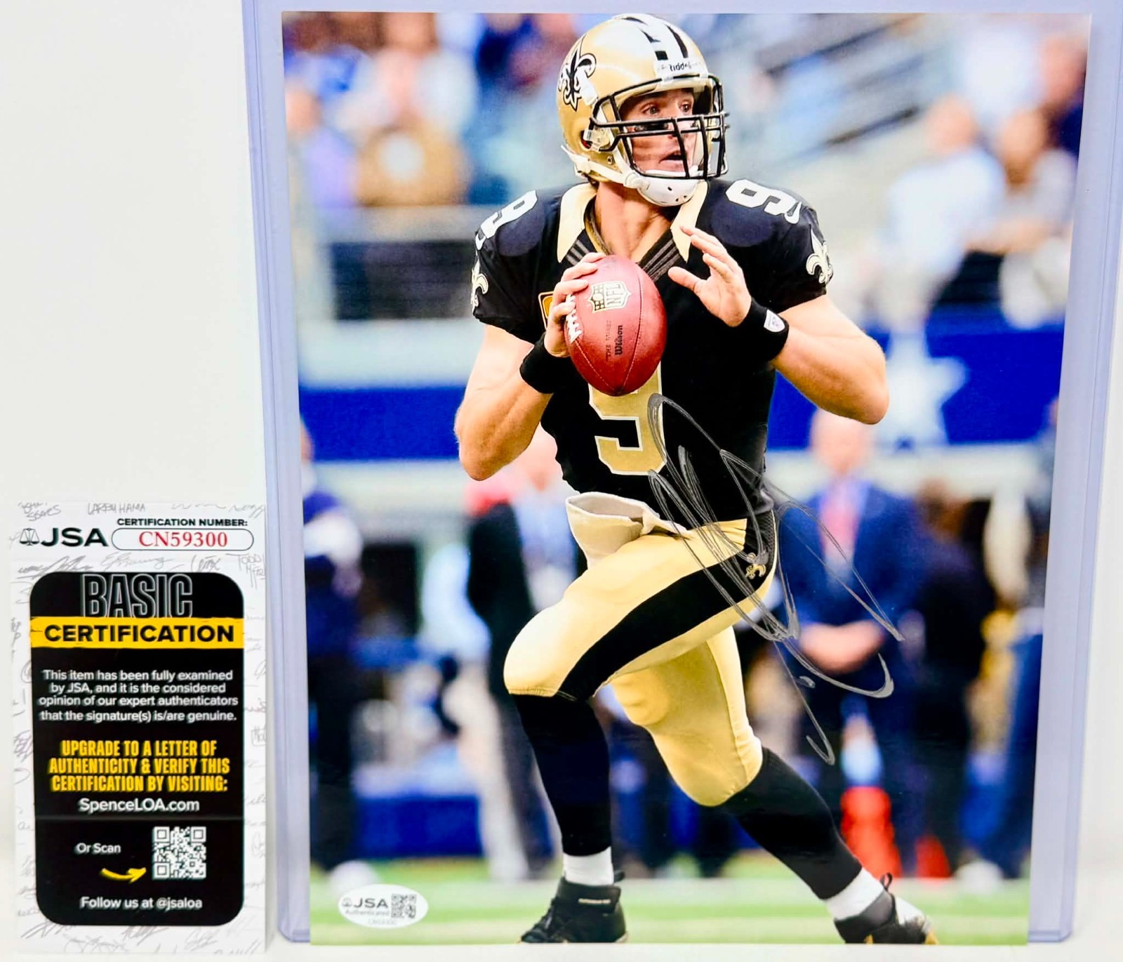 DREW BREES – Autographed Signed 8×10 Photo Picture – SILVER INK – JSA COA Cert