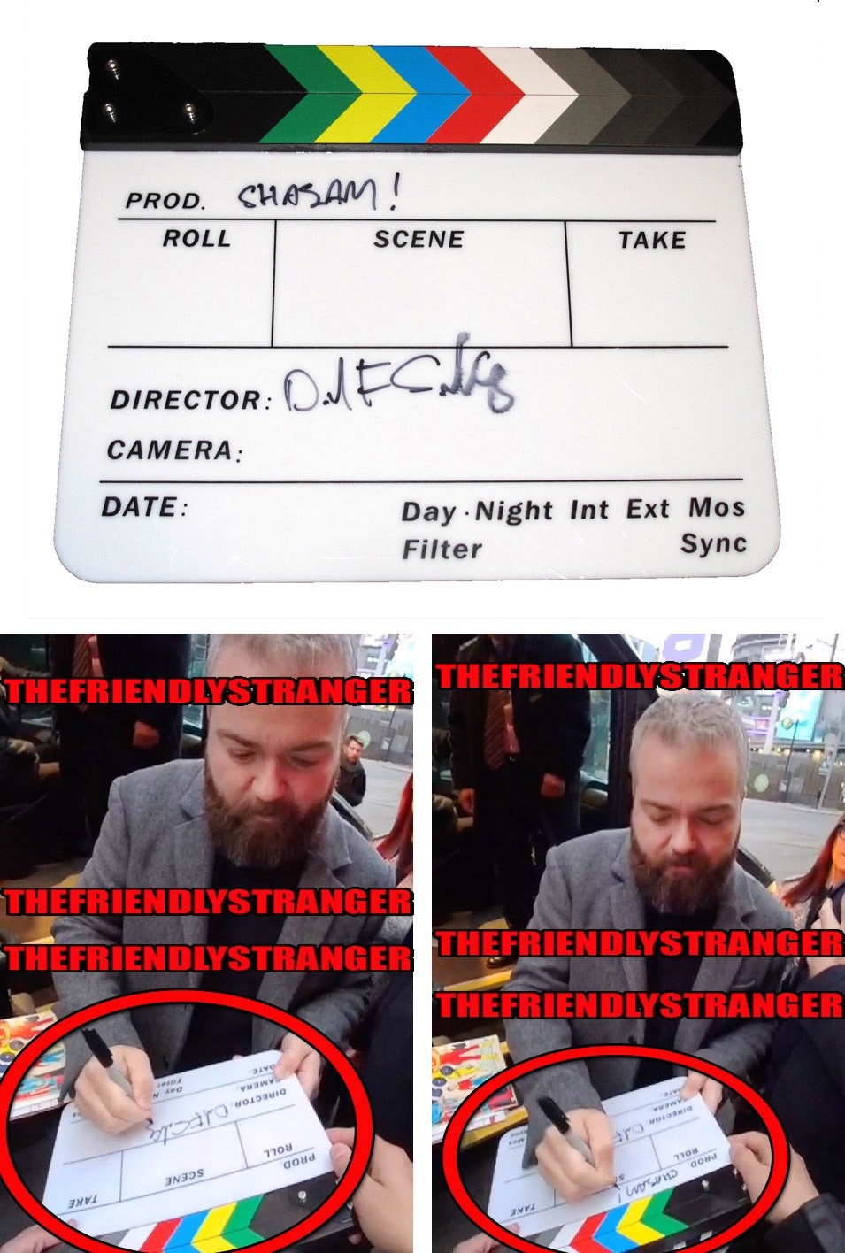 David F. Sandberg signed “SHAZAM” Movie Clapper Board EXACT PROOF Director COA