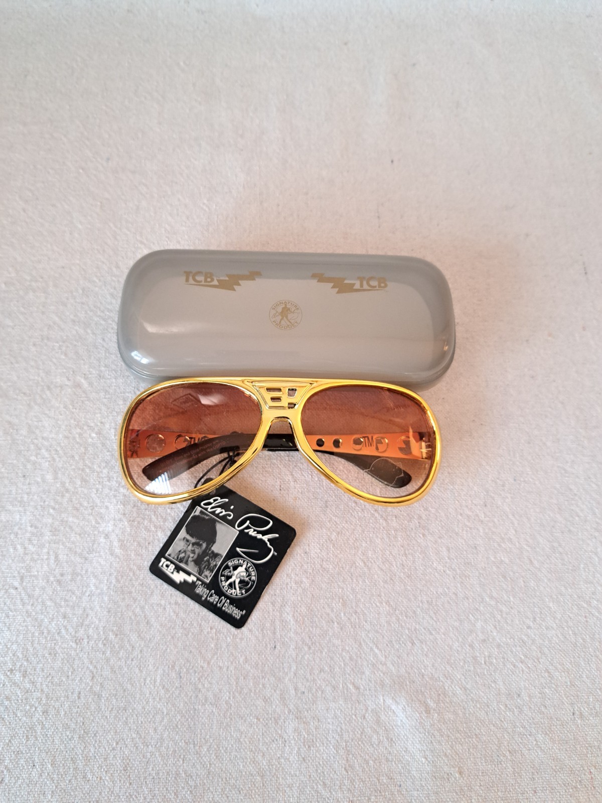 Elvis Presley Classic Gold/Brown TCB Sunglasses + Case