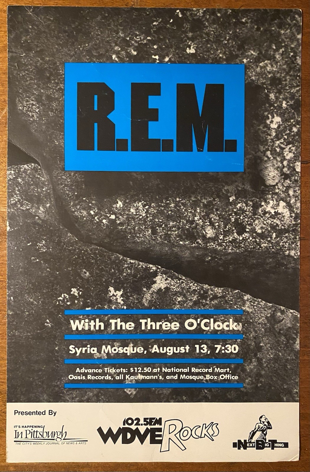 R.E.M. Syria Mosque PITTSBURGH 1985 US ORG CONCERT POSTER Three O’Clock REM