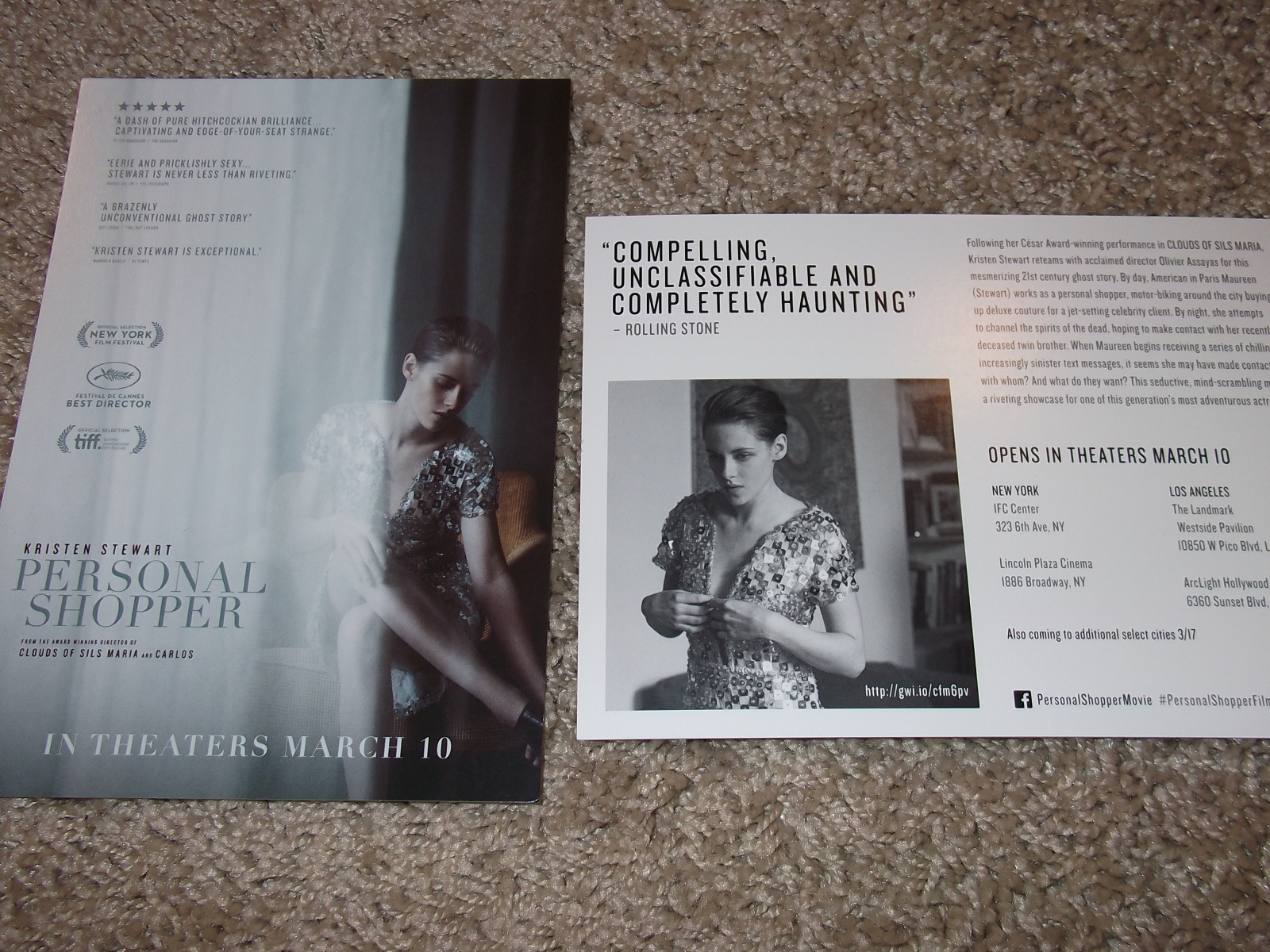 PERSONAL SHOPPER Kristen Stewart lot of 2 large 7 X 5 Movie promo postcards