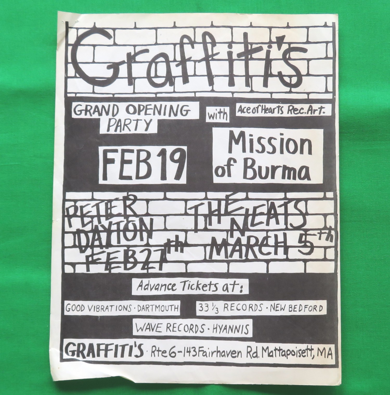 Graffiti’s Nightclub Show Flyer MASS. Mission Of Burma The Neats Peter Dayton