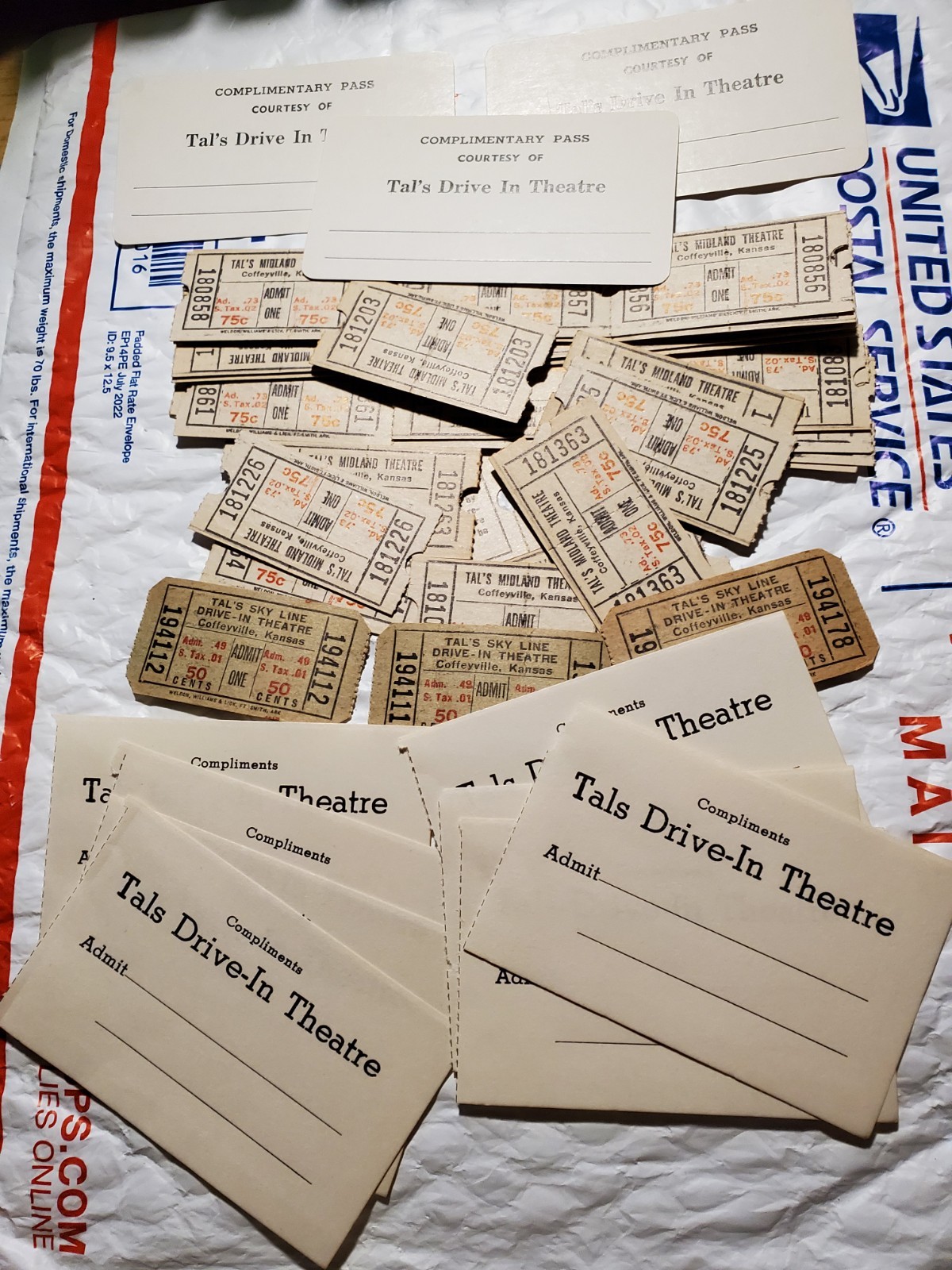 52 Lot Rare Vtg Tal’s Sky Line Drive In Movie Theater Tickets Coffeyville Kansas