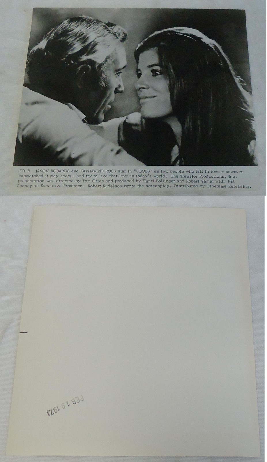 1970 Press Photo ~ JASON ROBARDS, KATHARINE ROSS ~ Fools