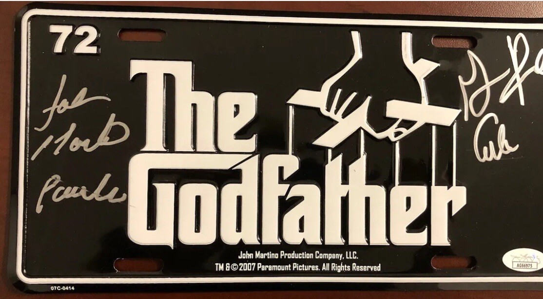 “The Godfather” Replica License Plate Signed By Martino & Russo W/inscp JSA Cert