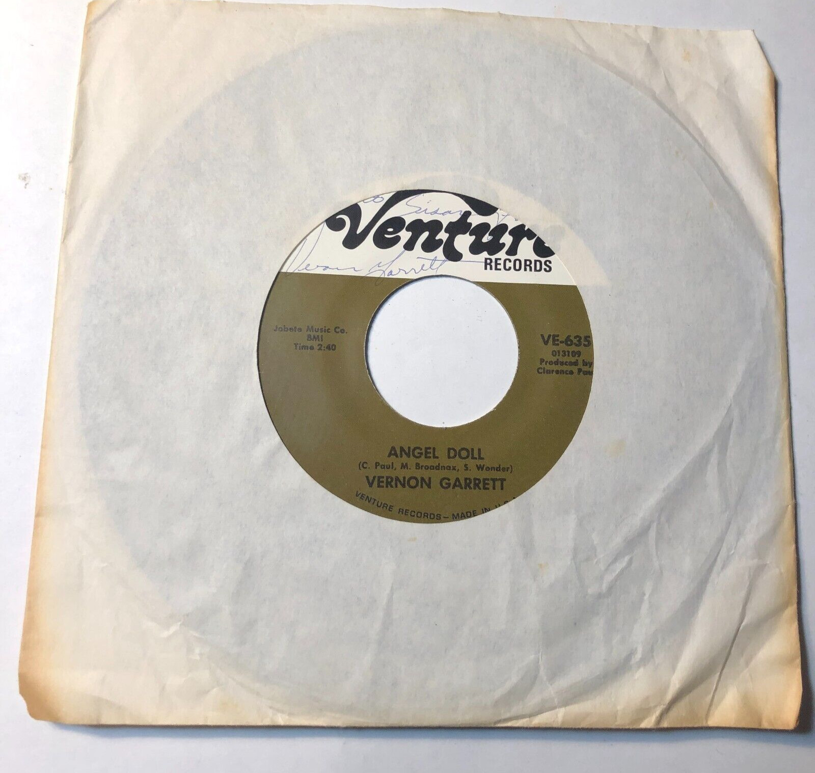 Vernon Garrett Signed Autographed 7″ Record 45 Angel Doll / Hop Skip & Jump