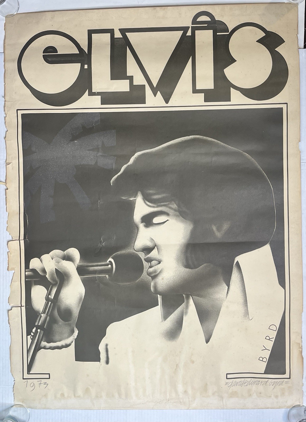 Elvis Concert Poster David Edward Byrd SIGNED Vintage 1973 34×25″ Rockabilly