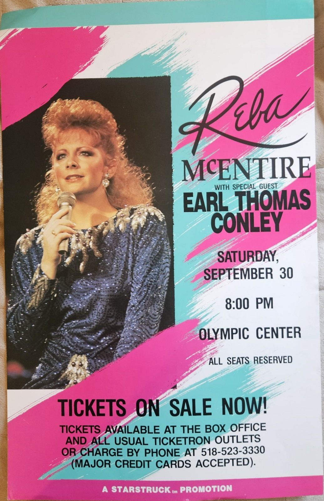 Vintage Reba, Beach Boys, Daryl John concert posters at Olympic Center, 14x22in