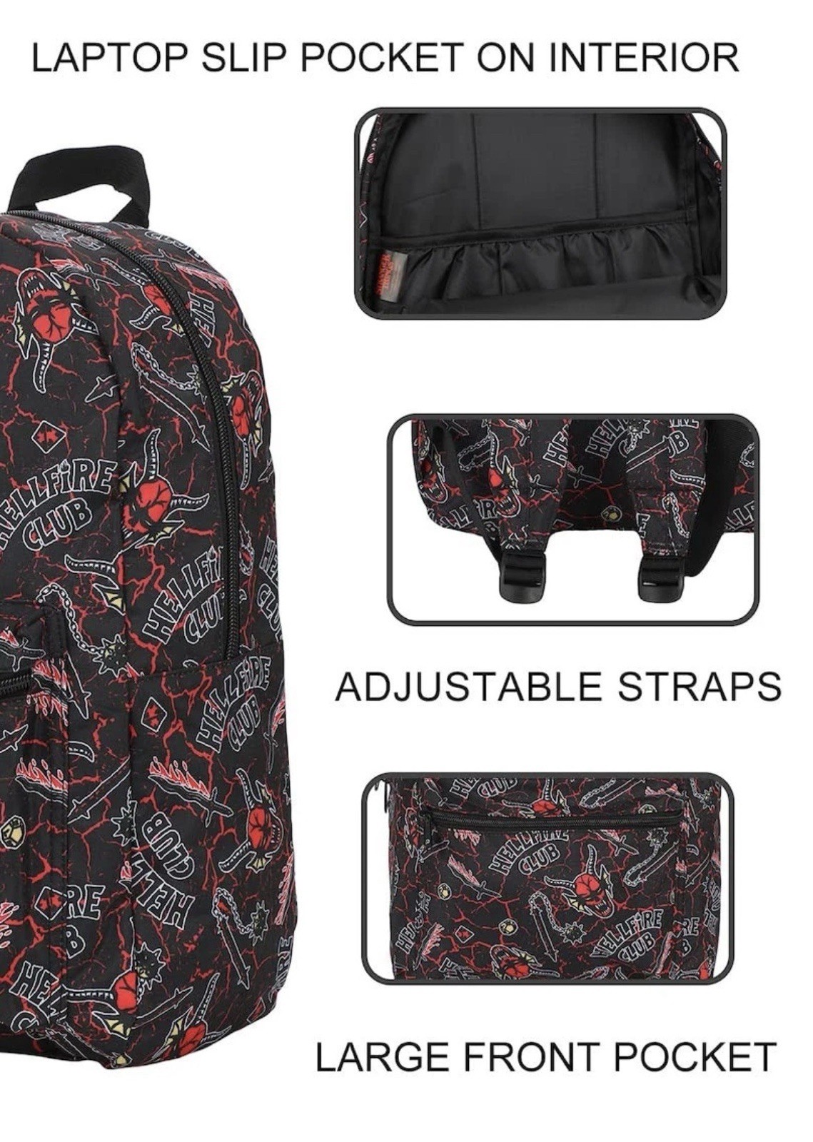 Netflix Stranger Things Hellfire Club All Over Print Laptop Full Size Backpack