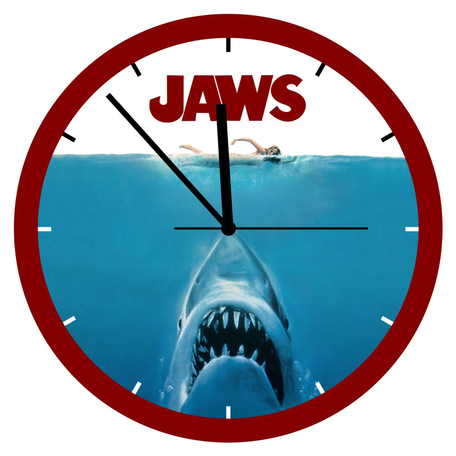 JAWS Custom 8½” Round Wall Clock Steven Spielberg 1975 classic shark movie