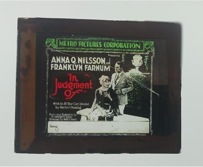MAGIC LANTERN GLASS SLIDE 1918 SILENT MOVIE IN JUDGMENT OF ANNA Q NILLSON