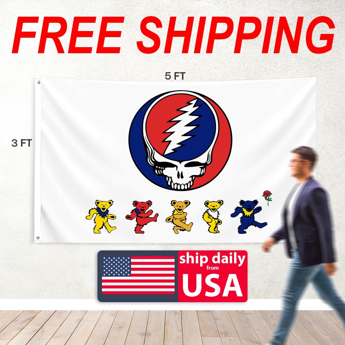Grateful Dead Dancing Bears 3×5 ft Poster Album Cover Flag Banner Indoor Outdoor