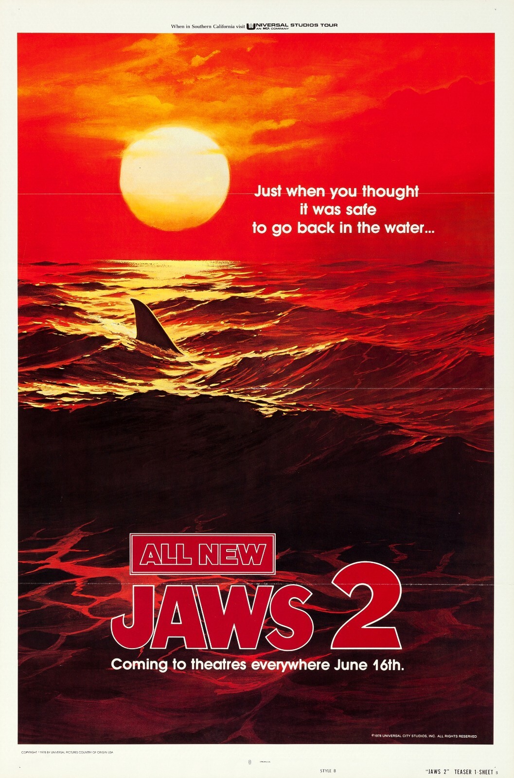 1978 Jaws 2 Movie Poster 11X17 Martin Brody Great White Shark Revenge 🦈🍿