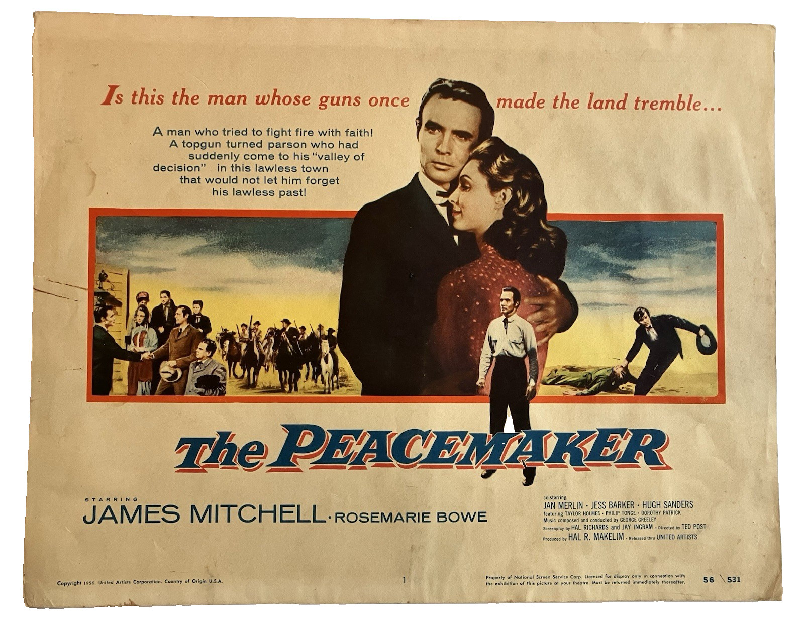 The Peacemaker Vtg Western Lobby Card Movie Poster James Mitchell Home Theater