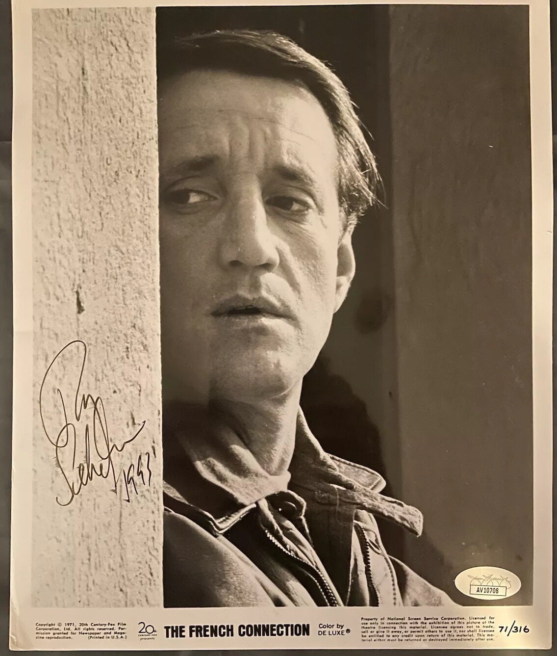 Roy Scheider Signed “Rare” French Connection Promo Photo #71/316 JSA Certified