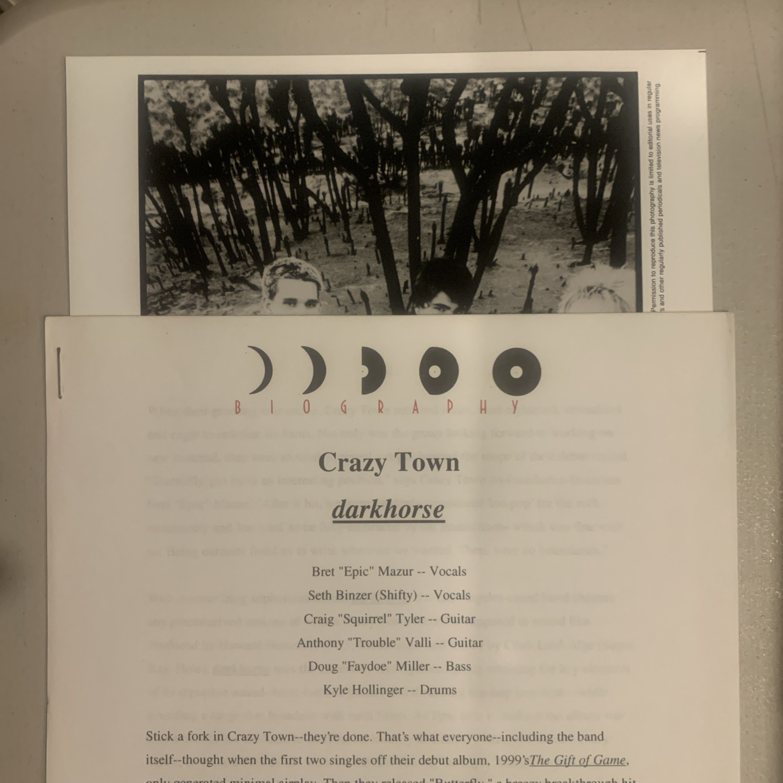 Crazy Town Press Kit + Promo Photo, for album Darkhorse