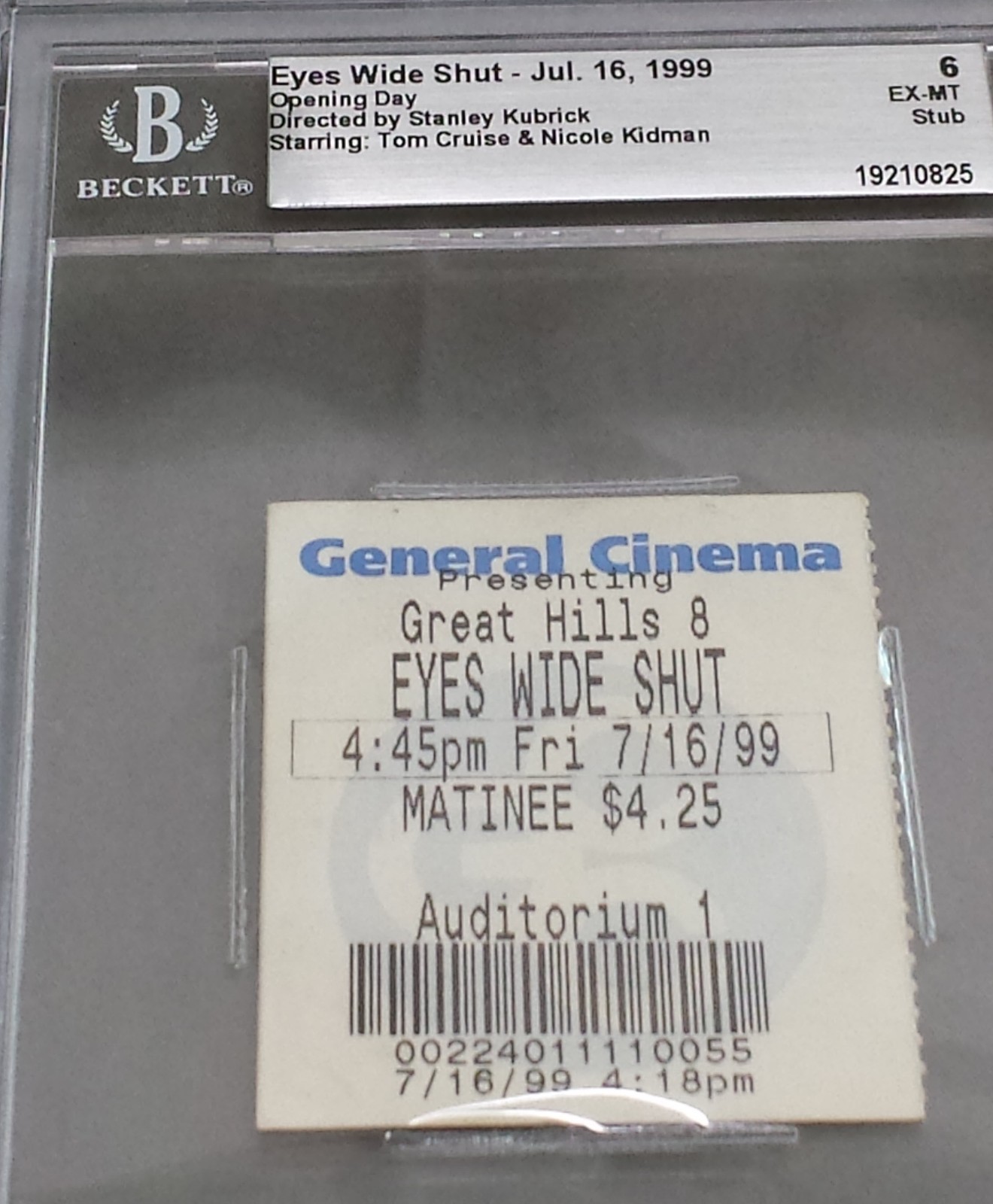 EYES WIDE SHUT BGS 6-1999 Opening Day stub Cruise Kidman/ Kubrick Last Film