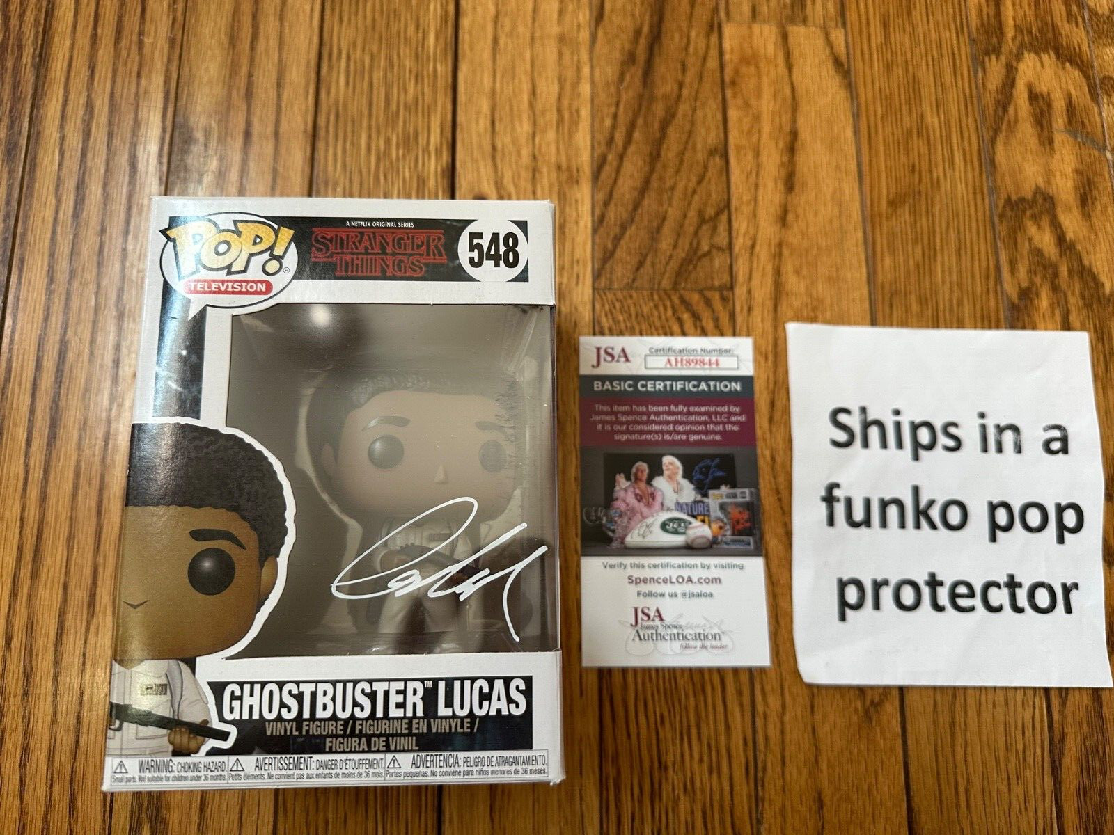 Funko Pop TV Stranger Things Ghostbuster Lucas #548 Caleb McLaughlin Signed JSA