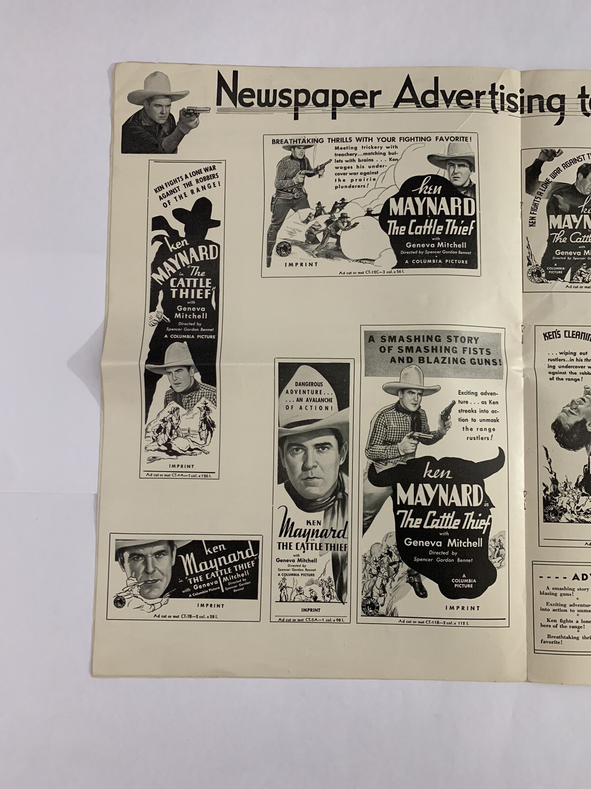 CATTLE THIEF Pressbook 1936 6 Pages 12″ x 17 1/2″ Movie Poster Art 1049
