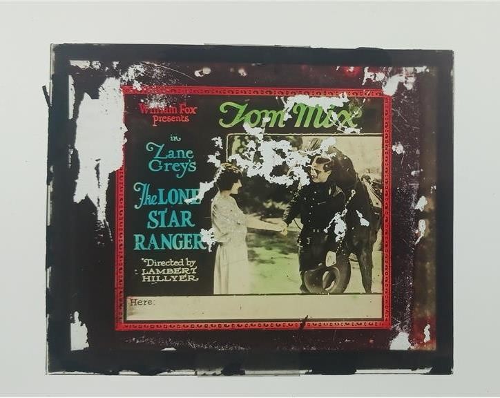 MAGIC LANTERN GLASS SLIDE 1923 SILENT MOVIE LONE STAR RANGER TOM MIX ZANE GREY