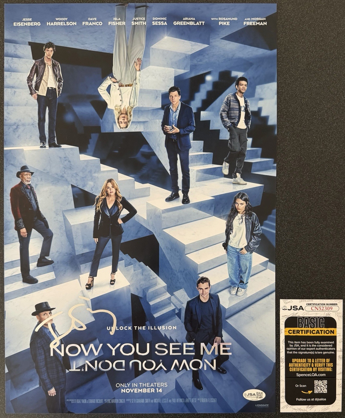 JESSE EISENBERG SIGNED ‘NOW YOU SEE ME’ 12X18 MOVIE POSTER “ATLAS” JSA COA