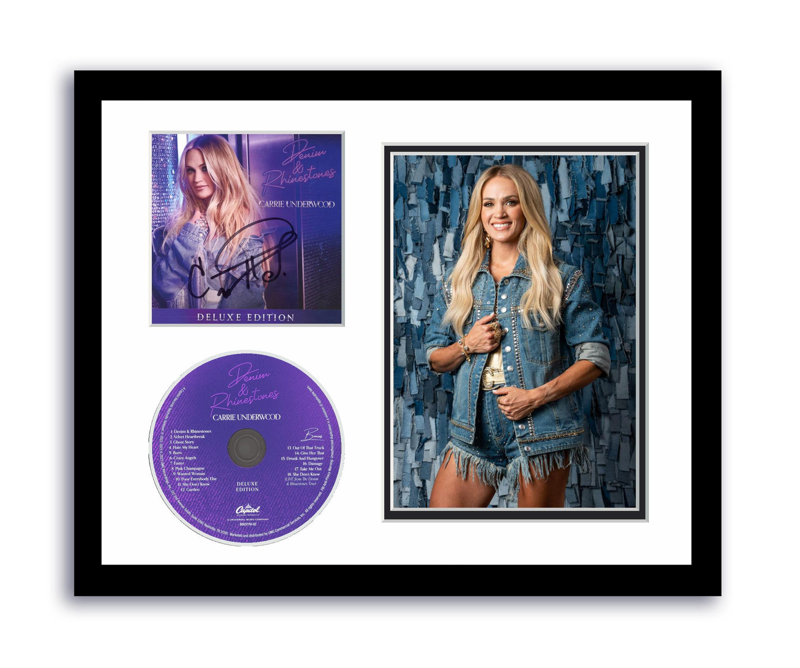 Carrie Underwood Autograph Signed 11×14 Framed CD Photo Denim & Rhinestones ACOA