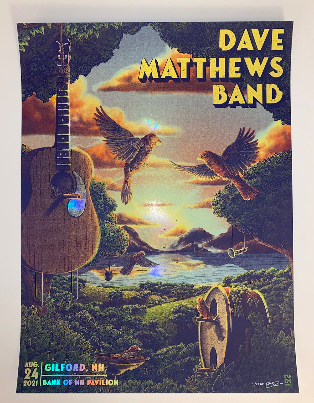 Dave Matthews Band Poster Gilford NH 21 FOIL Bailey Race SIGNED X/25 Silkscreen