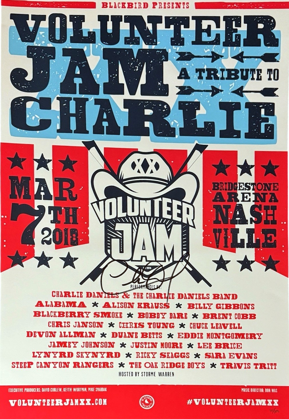 Charlie Daniels signed 2018 Volunteer Jam 14″x22″ Hatch Show Print/Poster -COA