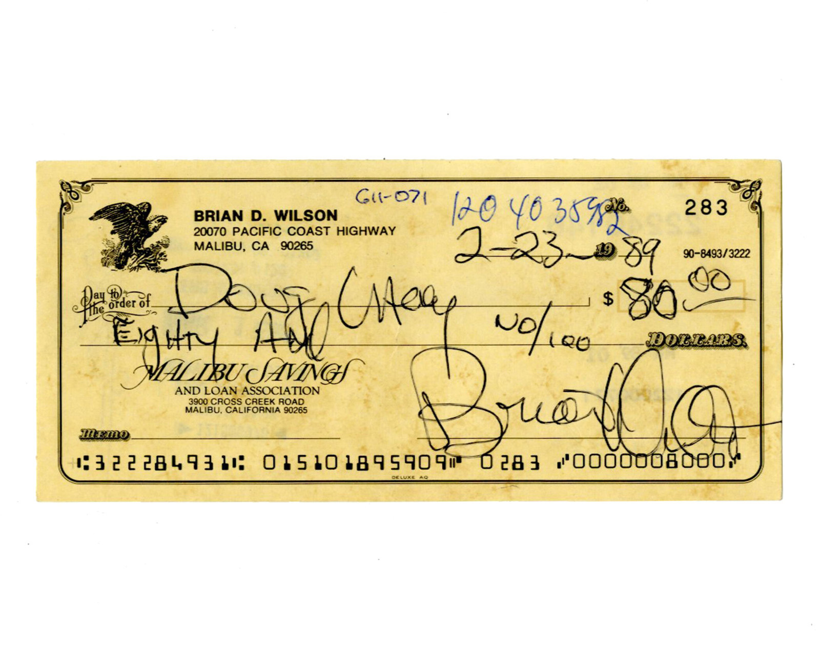 THE BEACH BOYS BRIAN WILSON SIGNED PHOTO AUTOGRAPH CHECK SIGNATURE 8X10 REPRINT