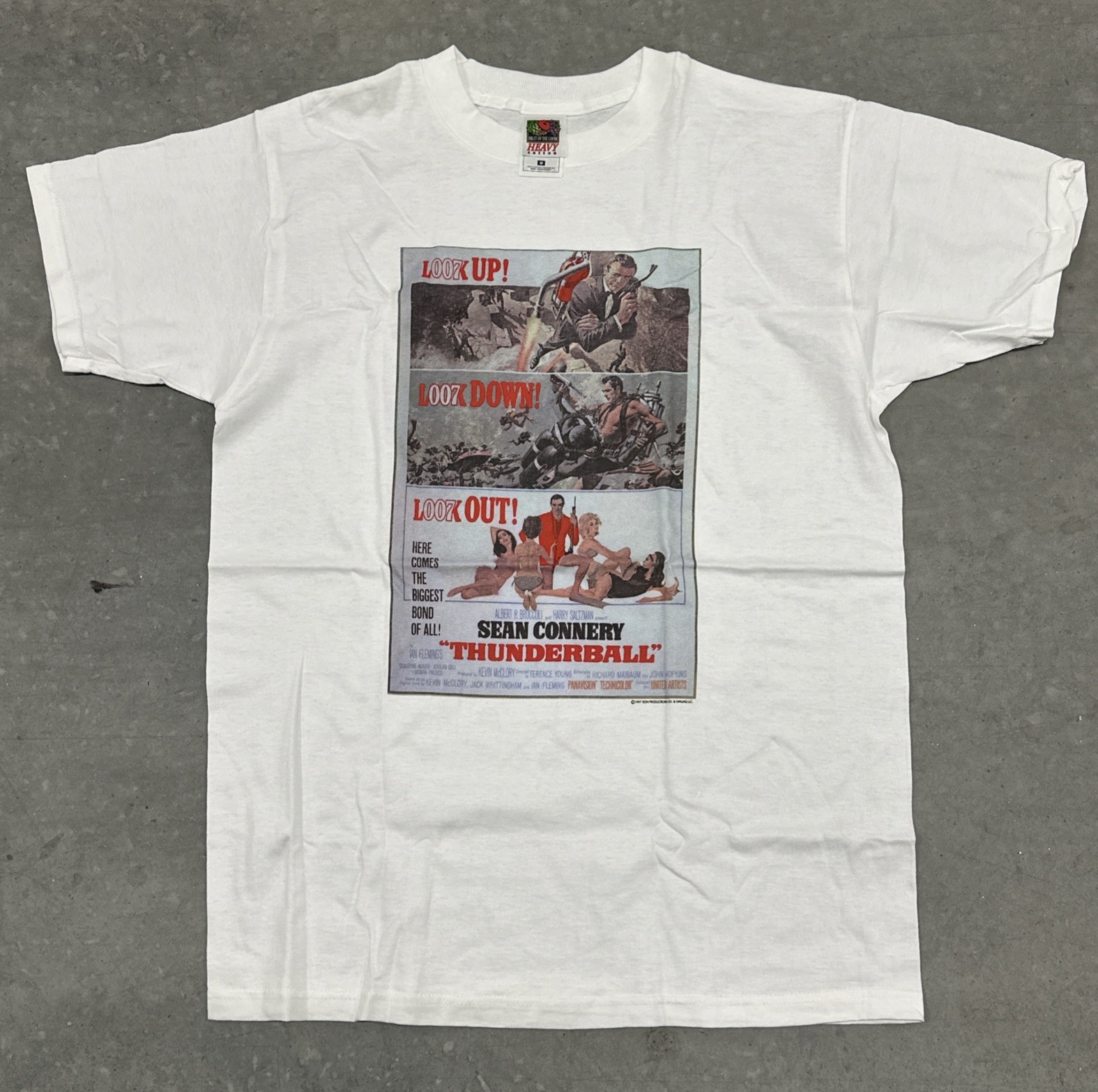 New Vintage James Bond “Thunderball” Look Up Movie White T Shirt MEDIUM