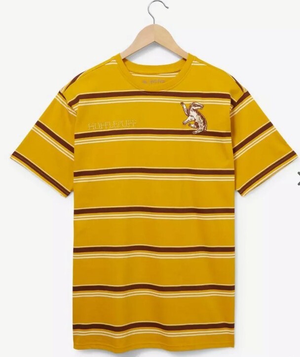 Harry Potter Hufflepuff Shirt Yellow With White Stripes Embroidered New M