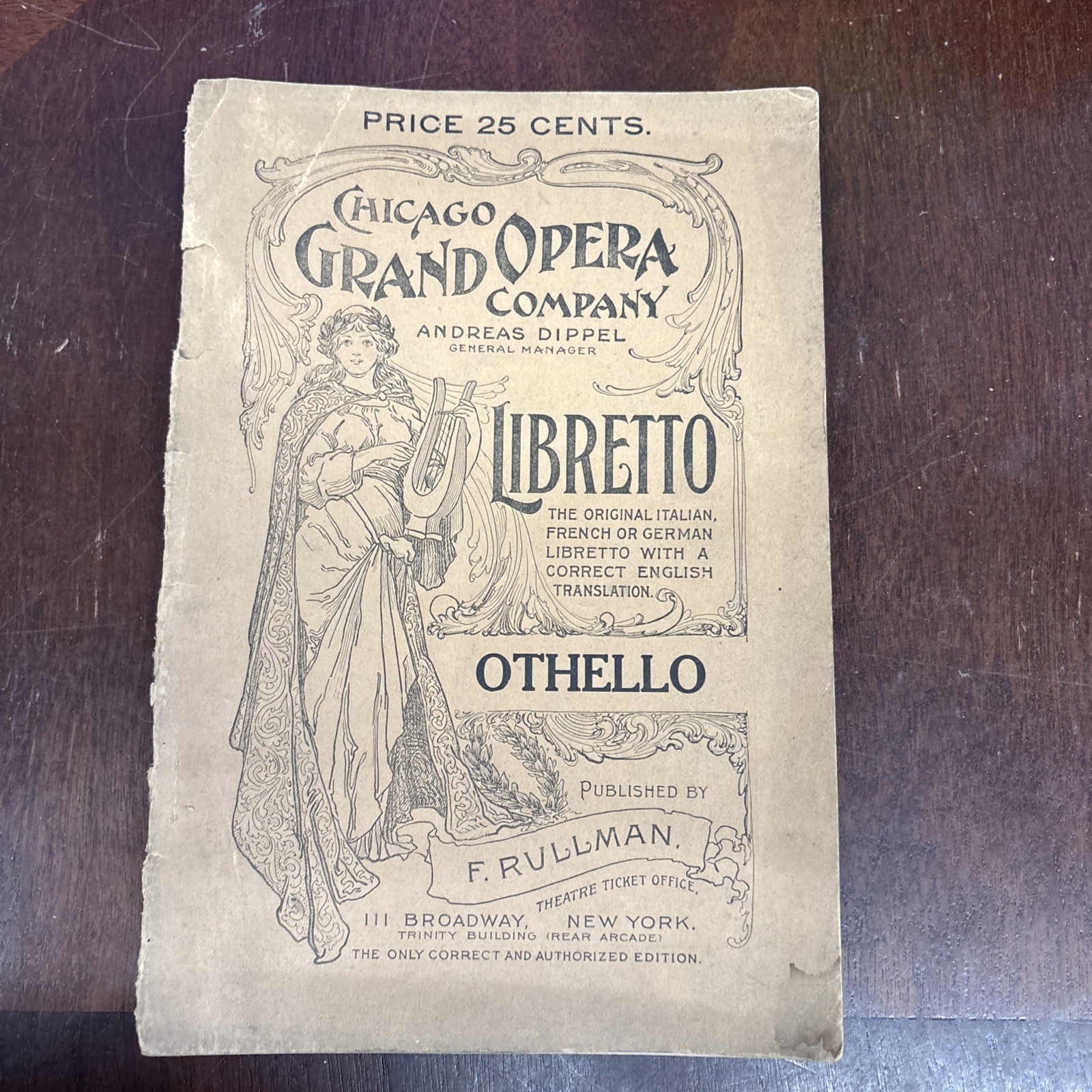 Chicago Grand Opera Company Libretto Othello Vintage Program
