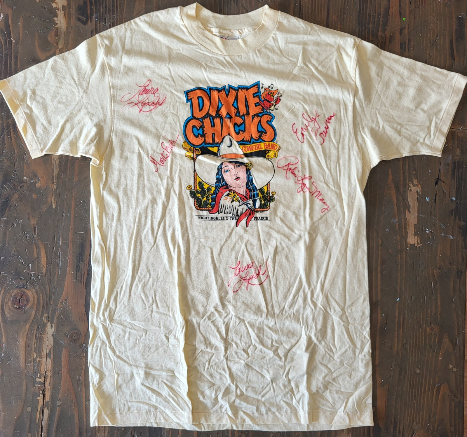 RARE VNTG ’91 Autograph Every Member Signed Dixie Chicks Cowgirl Band Tee Shirt