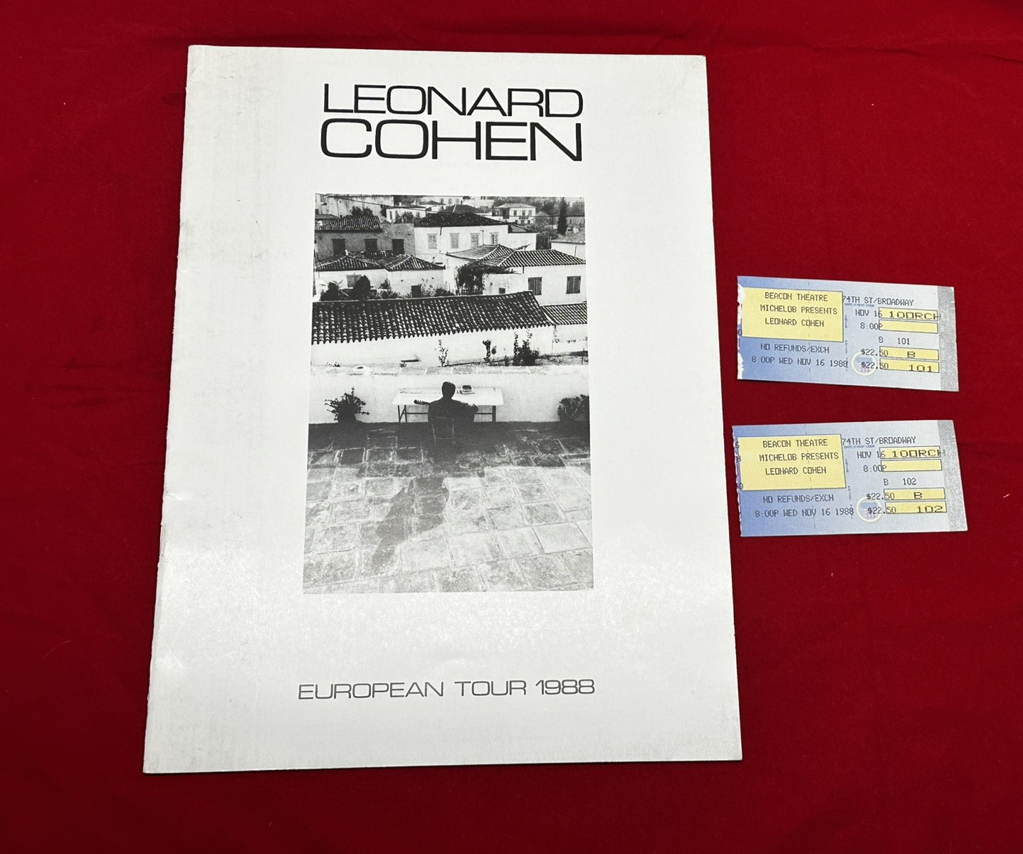 Leonard Cohen 1988 European Tour program & ticket stubs @ Beacon Theatre