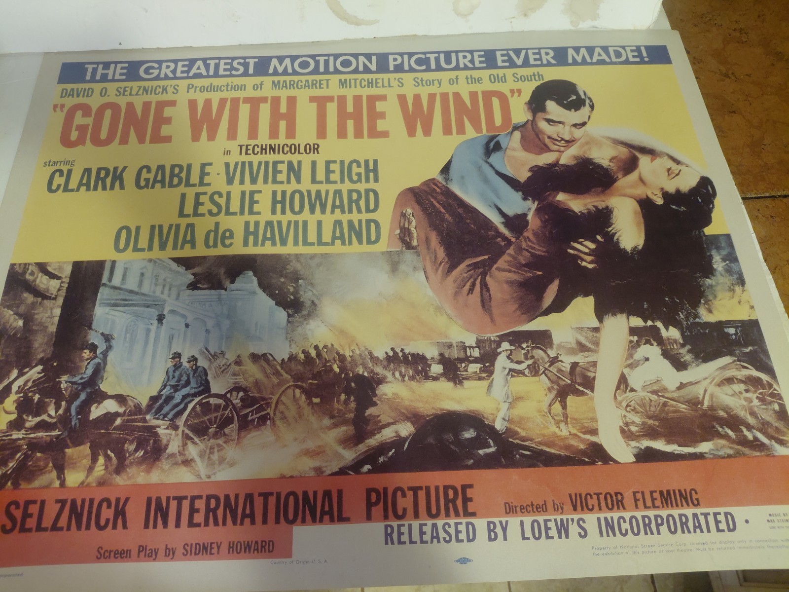 Rare 1954 Authentic Gone With the Wind Movie Poster 2nd Release R54/204 LARGE
