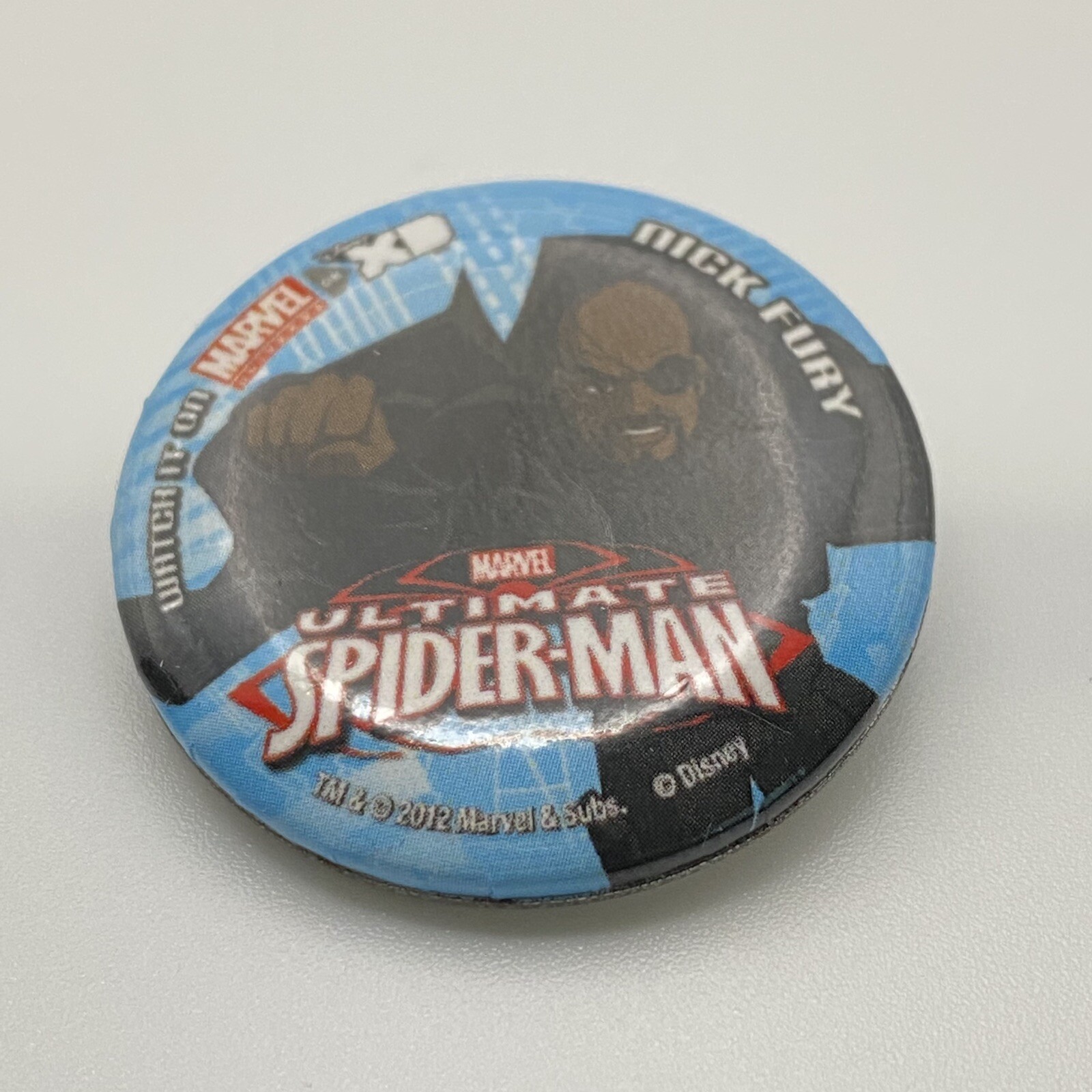 SDCC Ultimate Spiderman Nick Fury Button Pin 1.25”