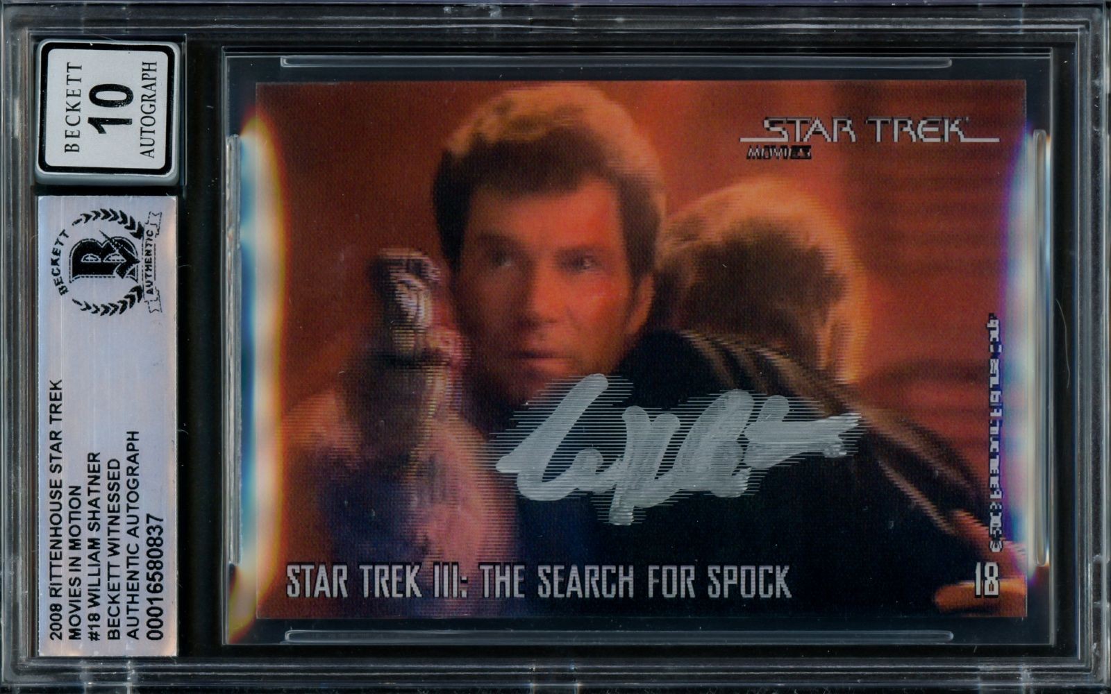 William Shatner Signed 2008 Rittenhouse Star Trek #18 Trading Card BAS Auto 10